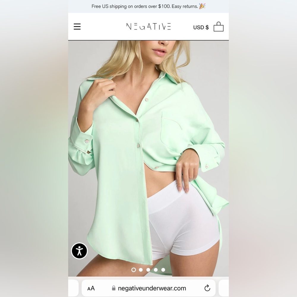 Negative Underwear brand silk lounge set in sage green. M/L.
